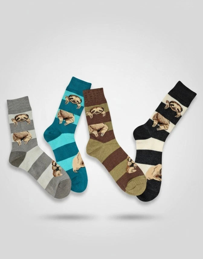 Pack Of 4 Mens Odd Socks - Oddiez X Thompson's TCG "Sloths N Stripez" Odd Socks